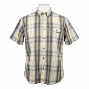 Woolrich XXL Plaid Shirt Organic Cotton Short Sleeve Modern Fit‎ Gray Yellow